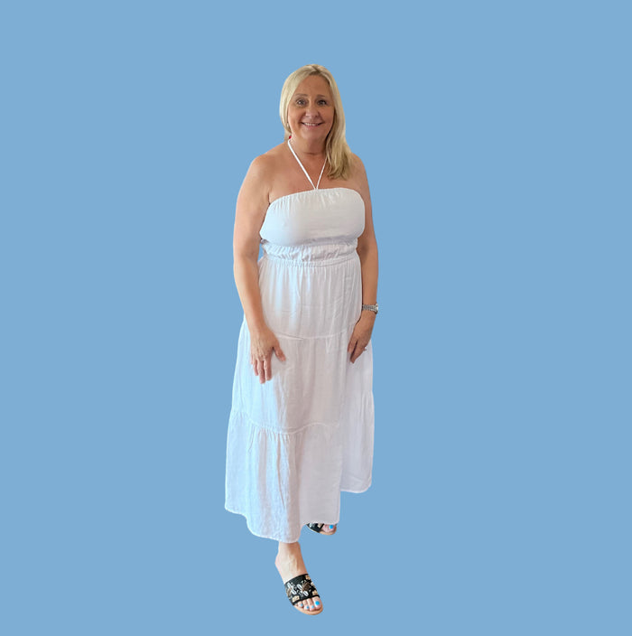 White Halter Midi Dress