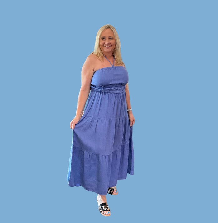 Blue Halter Midi Dress