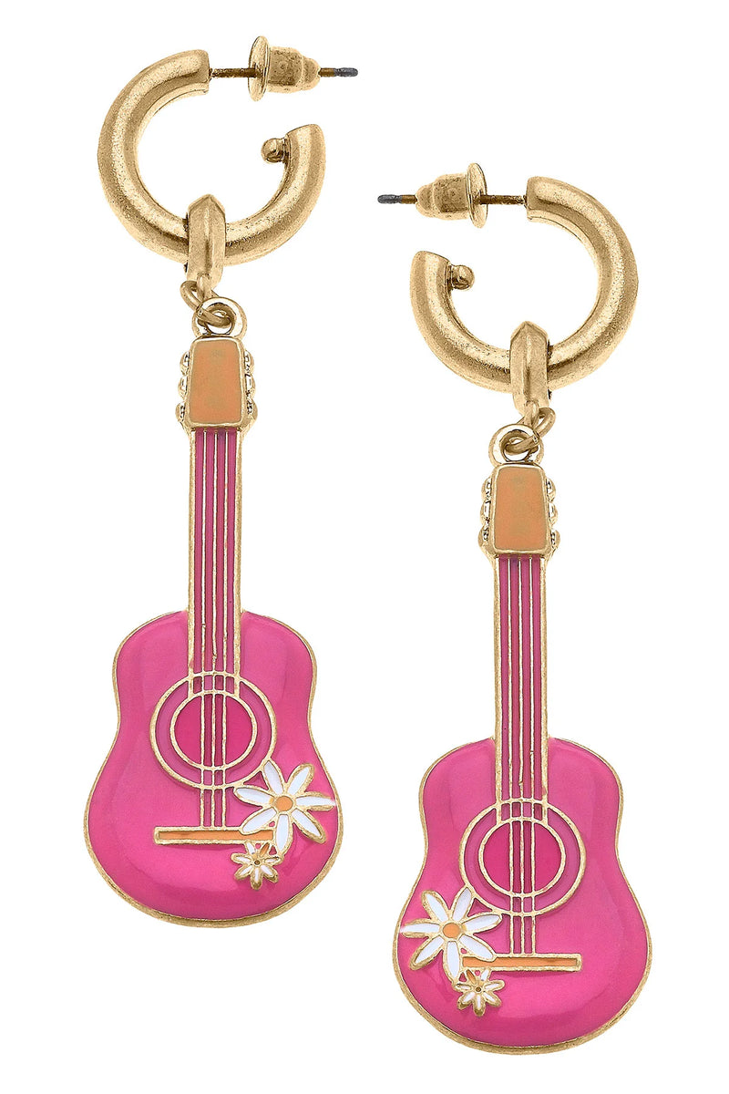 Pink Guitar Earrings
