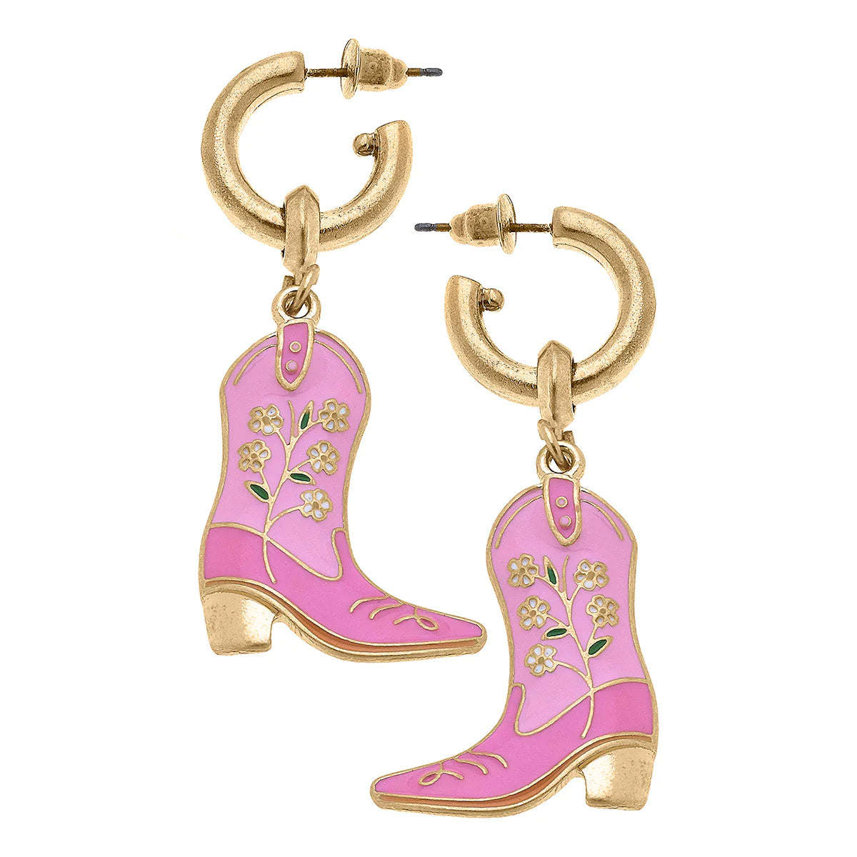 Pink Floral Boot Earrings