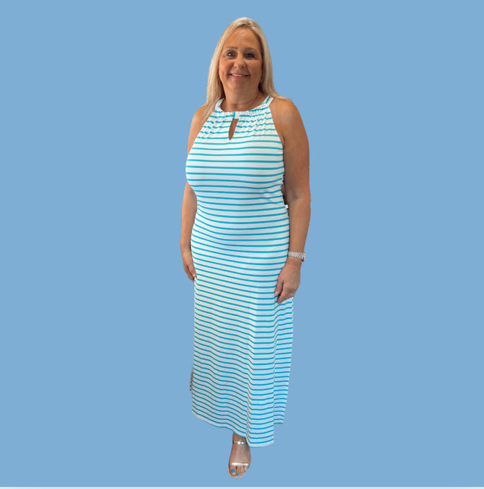 Aqua Stripe Maxi Dress